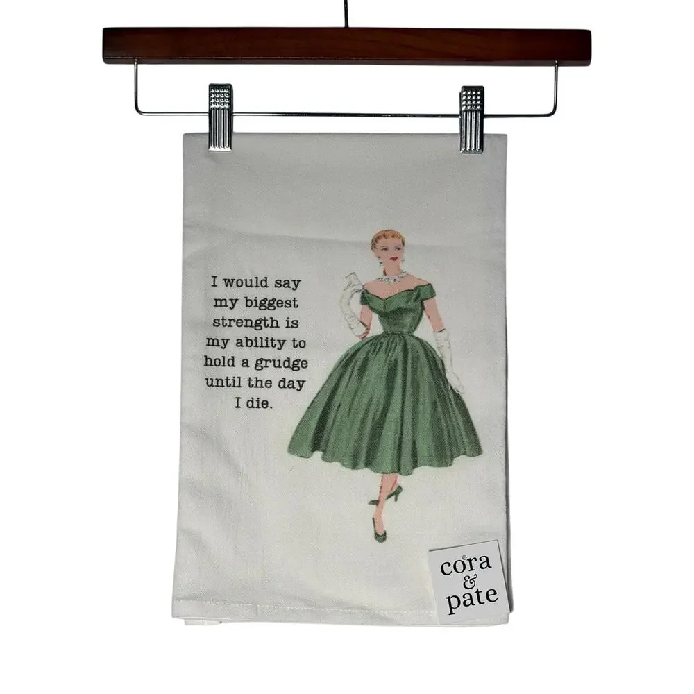 Cora & Pate Tea Towel Kitchen White Flour Sack Funny
